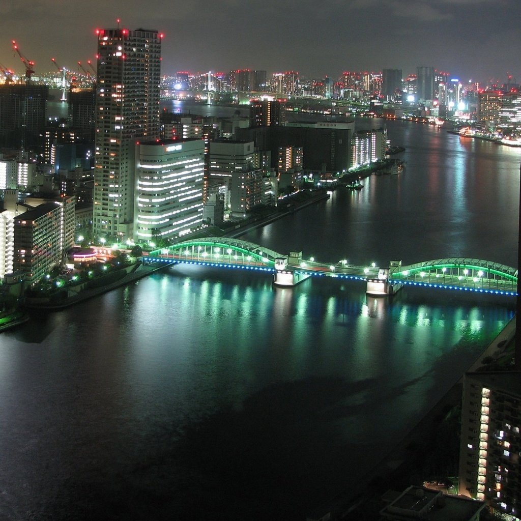Обои ночь, река, мост, японии, токио, night, river, bridge, japan, tokyo разрешение 5120x1600 Загрузить