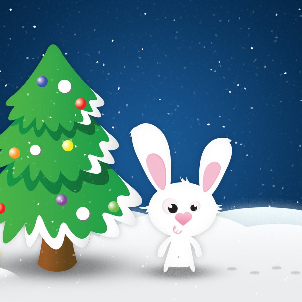 Обои снег, новый год, елка, звезда, кролик, заяц, snow, new year, tree, star, rabbit, hare разрешение 2560x1600 Загрузить
