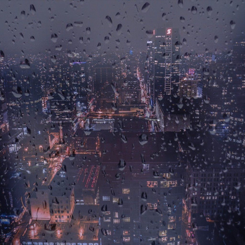 Обои ночь, капли на стекле, город, дождь, ванкувер, окно, здания, канада, капли дождя, night, drops on glass, the city, rain, vancouver, window, building, canada, raindrops разрешение 4000x2660 Загрузить