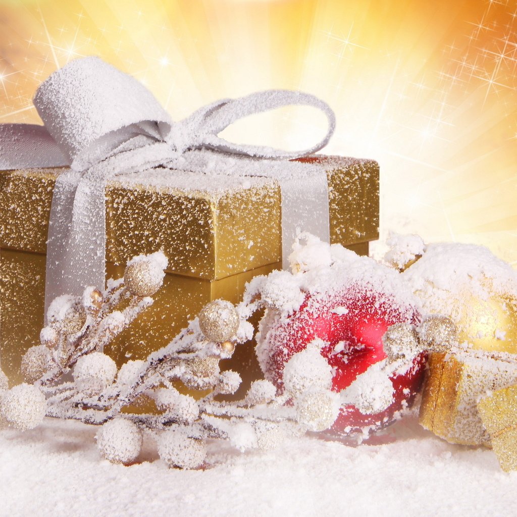 Обои новый год, шарики, подарок, рождество, ветвь, снежок, new year, balls, gift, christmas, branch, snow разрешение 2048x1428 Загрузить