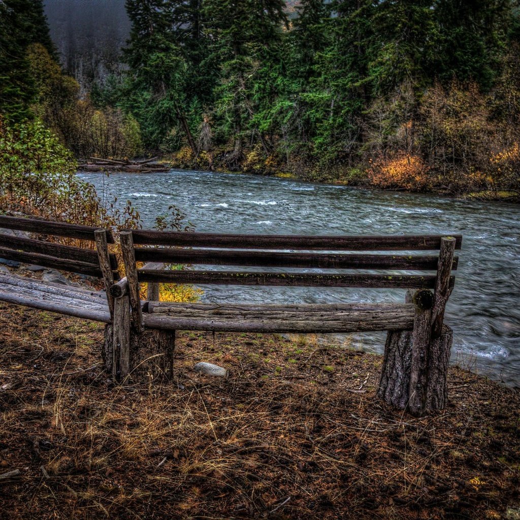 Обои река, осень, скамья, river, autumn, bench разрешение 2048x1369 Загрузить