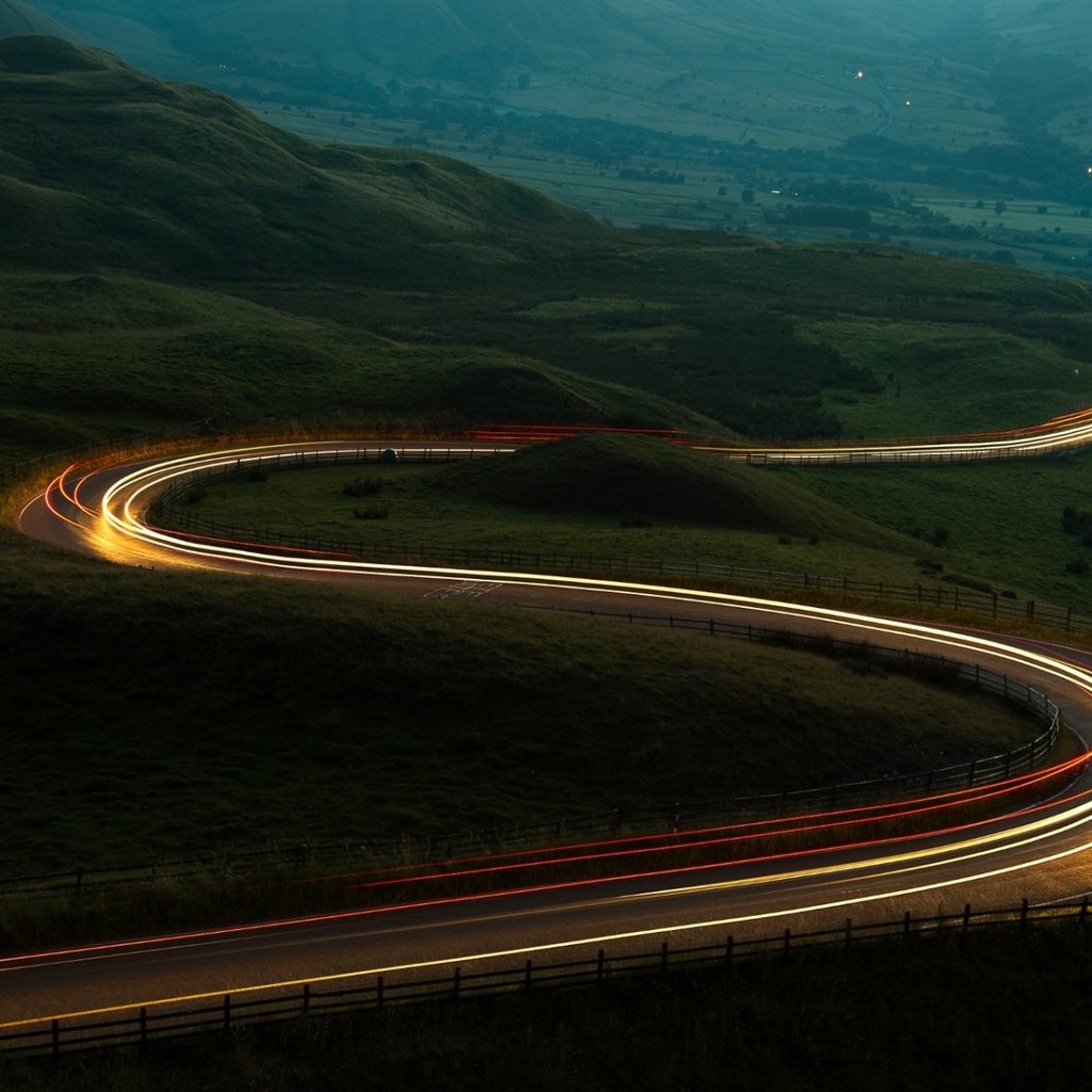 Обои дорога, ночь, огни, серпантин, road, night, lights, serpentine разрешение 1920x1200 Загрузить