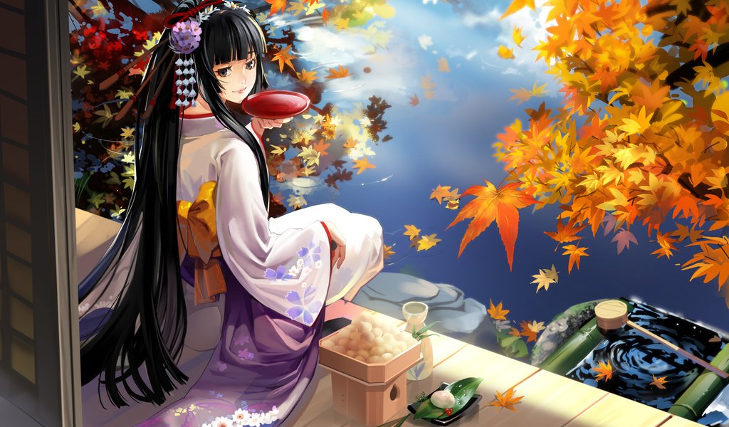 Обои озеро, девушка, осень, гейша, lake, girl, autumn, geisha разрешение 1920x1200 Загрузить