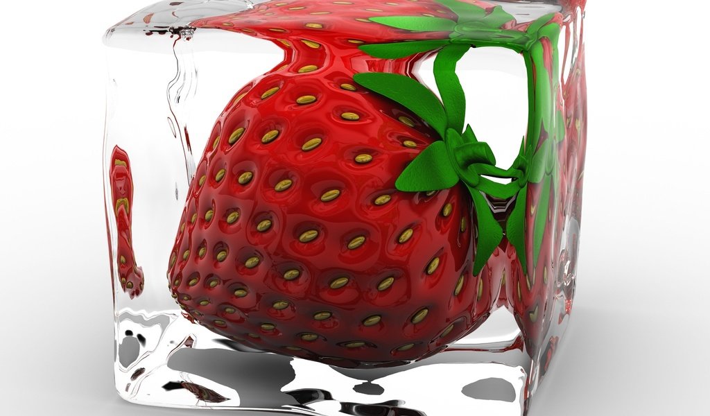 Обои клубника, лёд, куб, 3д, strawberry, ice, cube, 3d разрешение 1920x1080 Загрузить