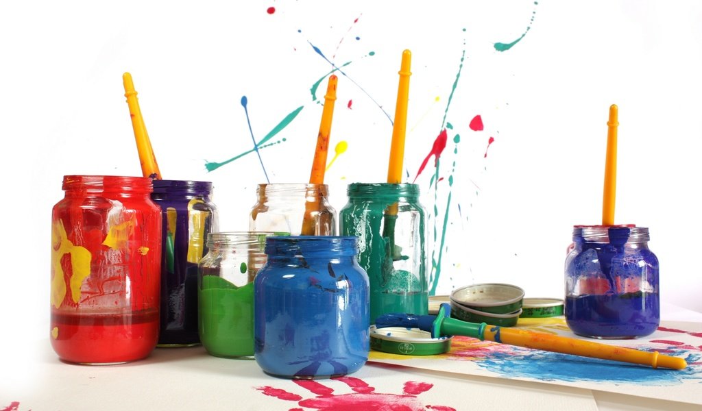Обои краски, цвет, кисточки, баночки, paint, color, brush, jars разрешение 1920x1200 Загрузить