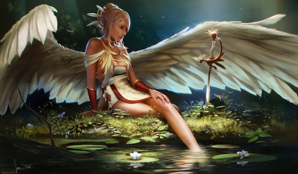 Обои арт, девушка, меч, фэнтези, ангел, art, girl, sword, fantasy, angel разрешение 1920x1200 Загрузить