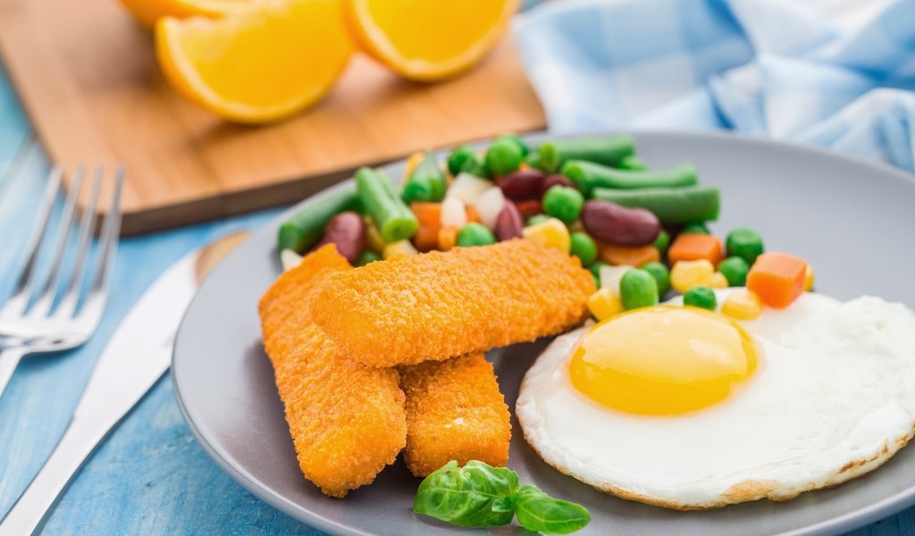 Обои апельсин, овощи, яйцо, яицо, рыбные палочки, orange, vegetables, egg, fish sticks разрешение 2880x1920 Загрузить