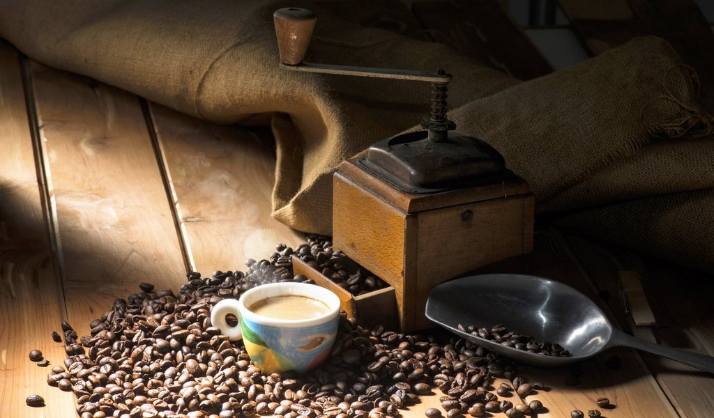 Обои зерна, кофе, чашка, кофемолка, grain, coffee, cup, coffee grinder разрешение 6788x4267 Загрузить