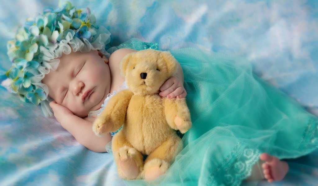 Обои сон, дети, игрушка, ребенок, младенец, плюшевый медведь, sleep, children, toy, child, baby, teddy bear разрешение 2560x1600 Загрузить