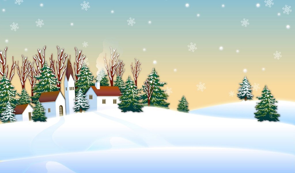 Обои снег, новый год, зима, вектор, графика, дома, елки, рождество, snow, new year, winter, vector, graphics, home, tree, christmas разрешение 1920x1200 Загрузить