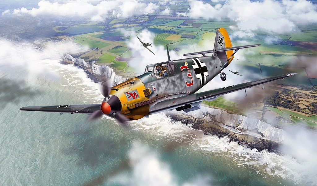 Обои битва, истребитель, британия, messerschmitt, ме-109, bf.109, люфтваффе, battle, fighter, britain, me-109, luftwaffe разрешение 1920x1080 Загрузить