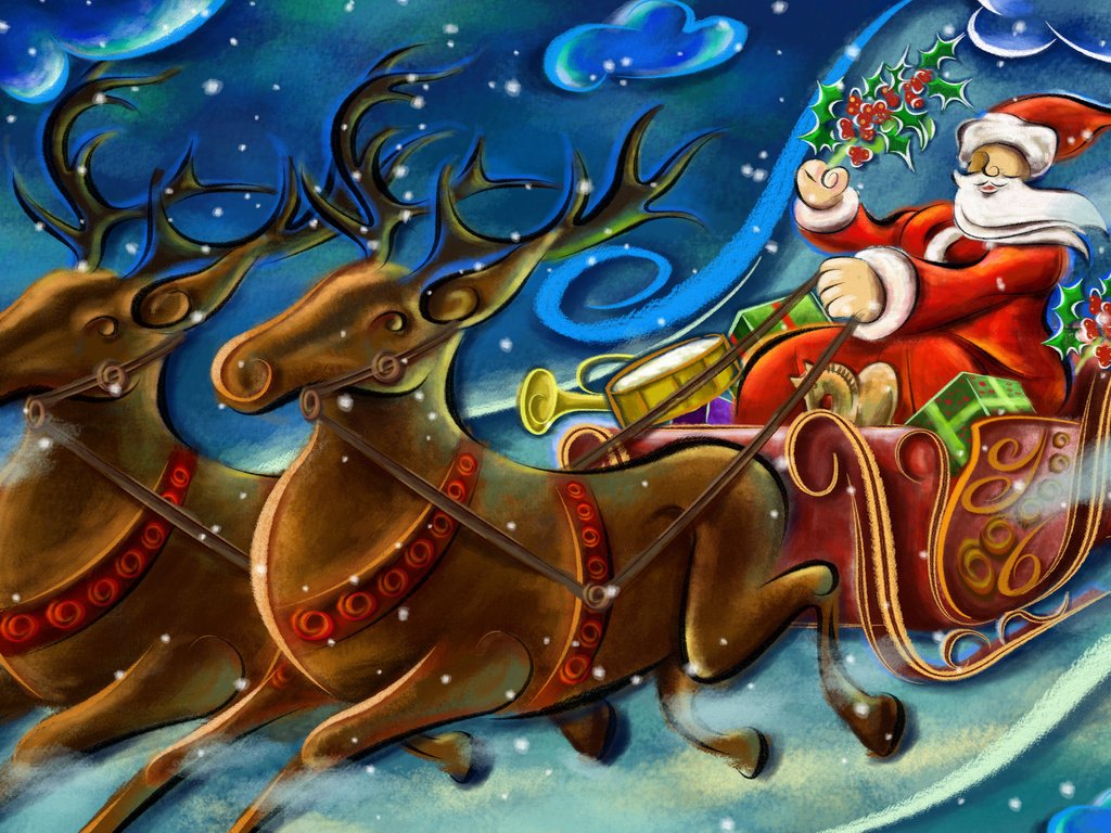 Обои рисунок, новый год, дед мороз, олени, figure, new year, santa claus, deer разрешение 2560x1670 Загрузить