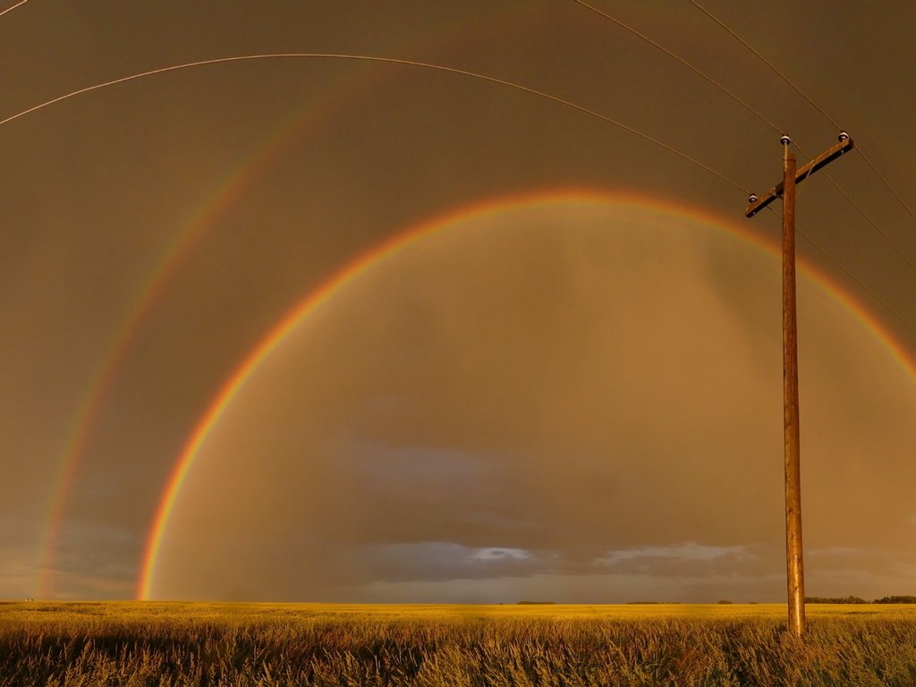 Обои небо, вечер, пейзаж, радуга, the sky, the evening, landscape, rainbow разрешение 2560x1440 Загрузить