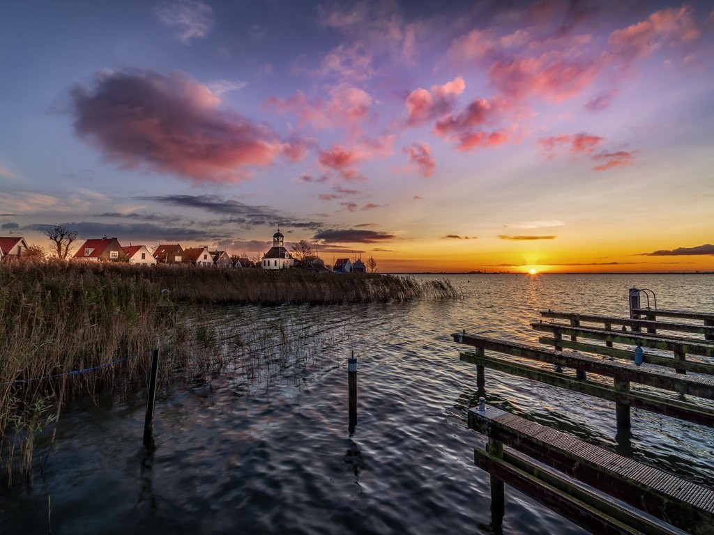 Обои озеро, закат, мост, lake, sunset, bridge разрешение 3840x2160 Загрузить