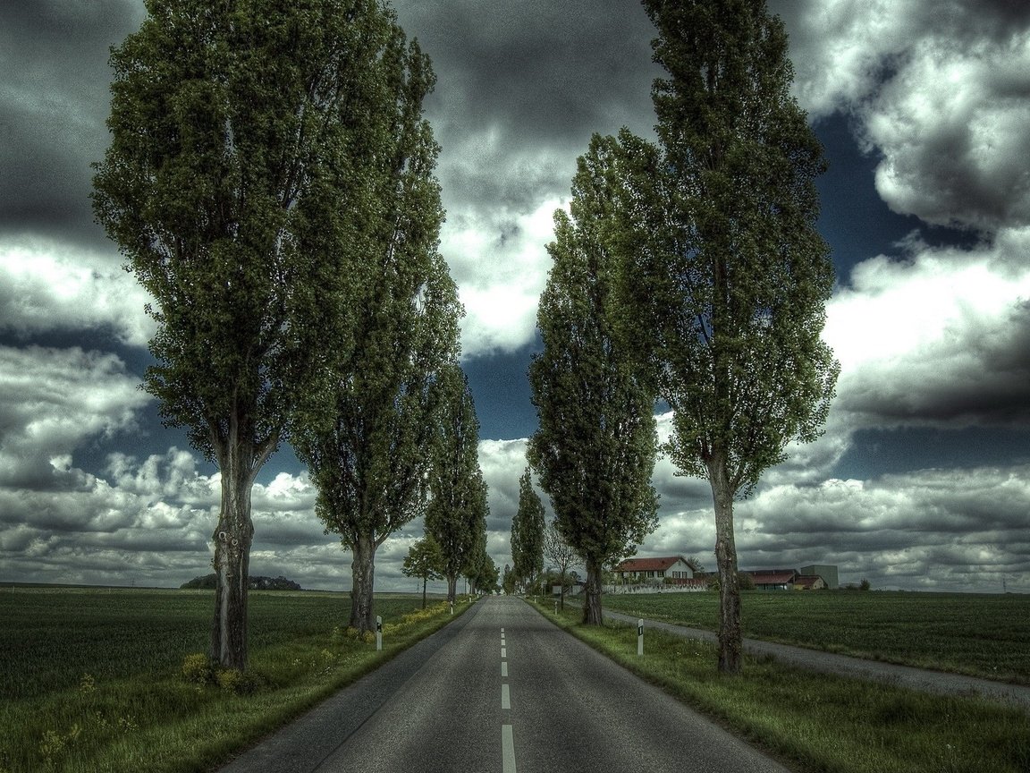 Обои дорога, деревья, дом, road, trees, house разрешение 1920x1200 Загрузить