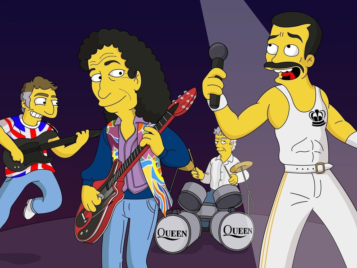 Обои группа, королева, симпсоны, фредди меркьюри, group, queen, the simpsons, freddie mercury разрешение 2560x1600 Загрузить