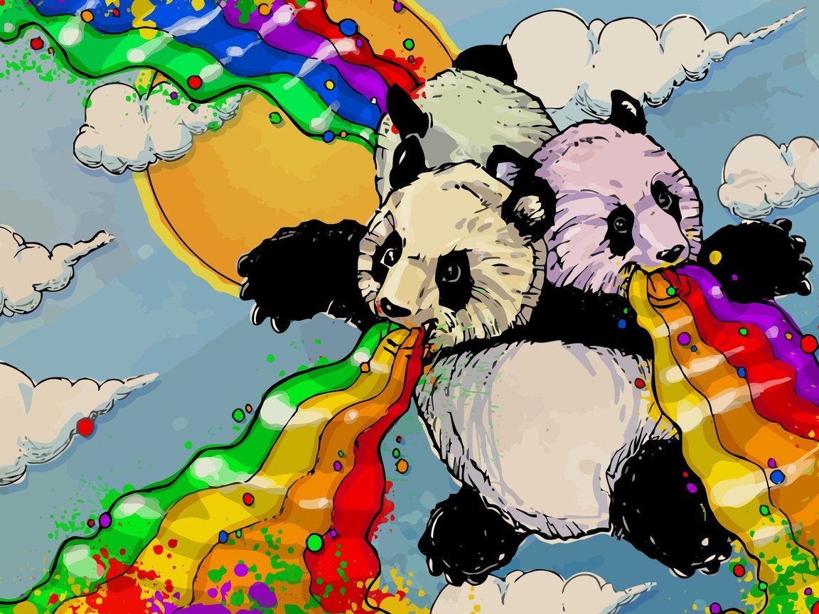 Обои рисунок, панды, лучи счастья, figure, panda, the rays of happiness разрешение 1920x1200 Загрузить