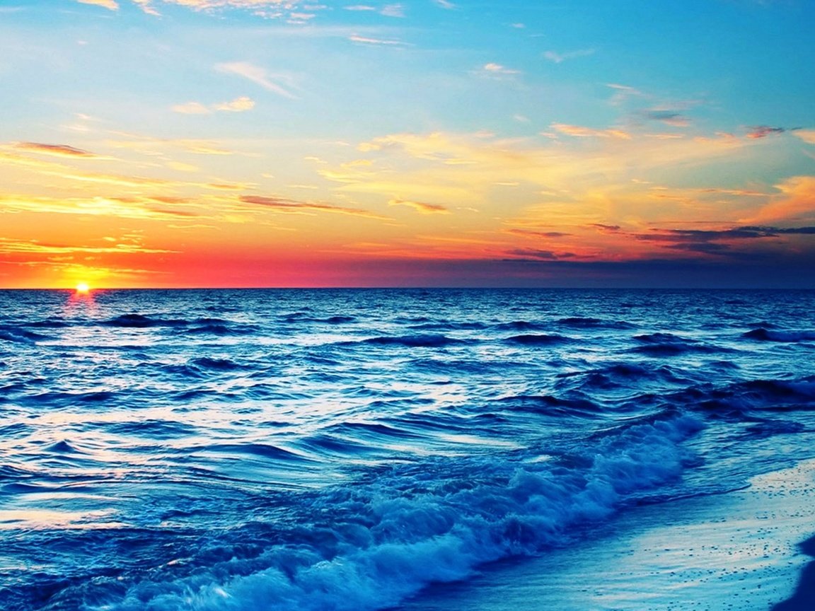Обои небо, океан, солнце, природа, берег, закат, море, горизонт, волна, the sky, the ocean, the sun, nature, shore, sunset, sea, horizon, wave разрешение 3840x2160 Загрузить
