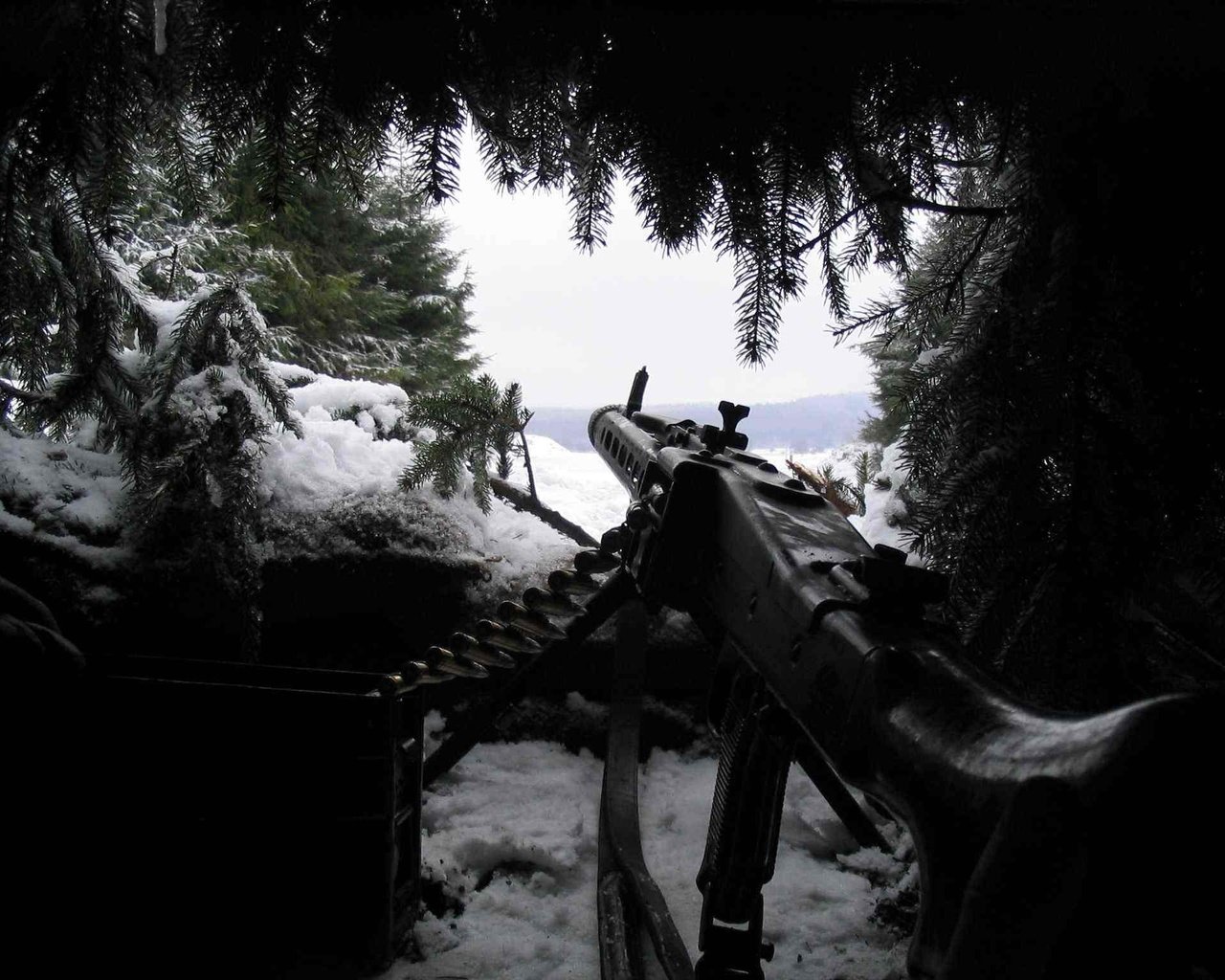 Обои снег, хвоя, оружие, засада, mg-42, snow, needles, weapons, ambush разрешение 2048x1536 Загрузить