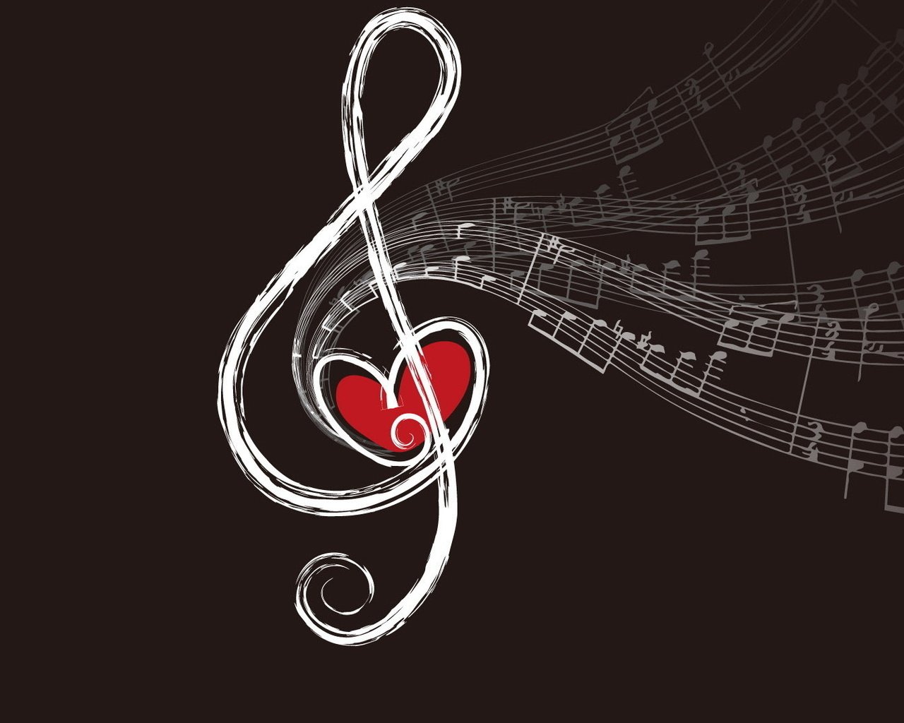 Обои ноты, музыка, сердце, черный фон, скрипичный ключ, notes, music, heart, black background, treble clef разрешение 1920x1080 Загрузить