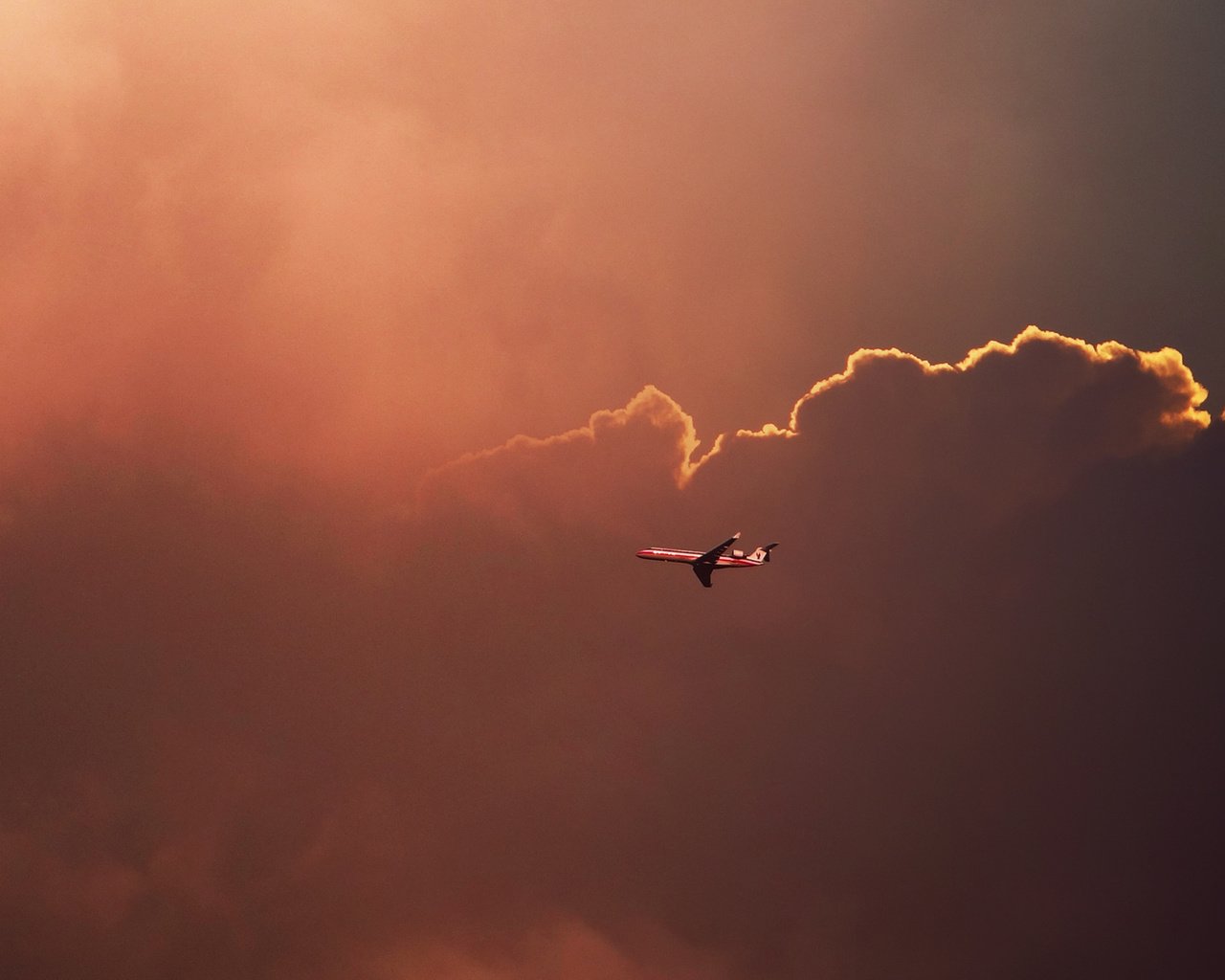 Обои небо, облака, самолет, the sky, clouds, the plane разрешение 1920x1080 Загрузить
