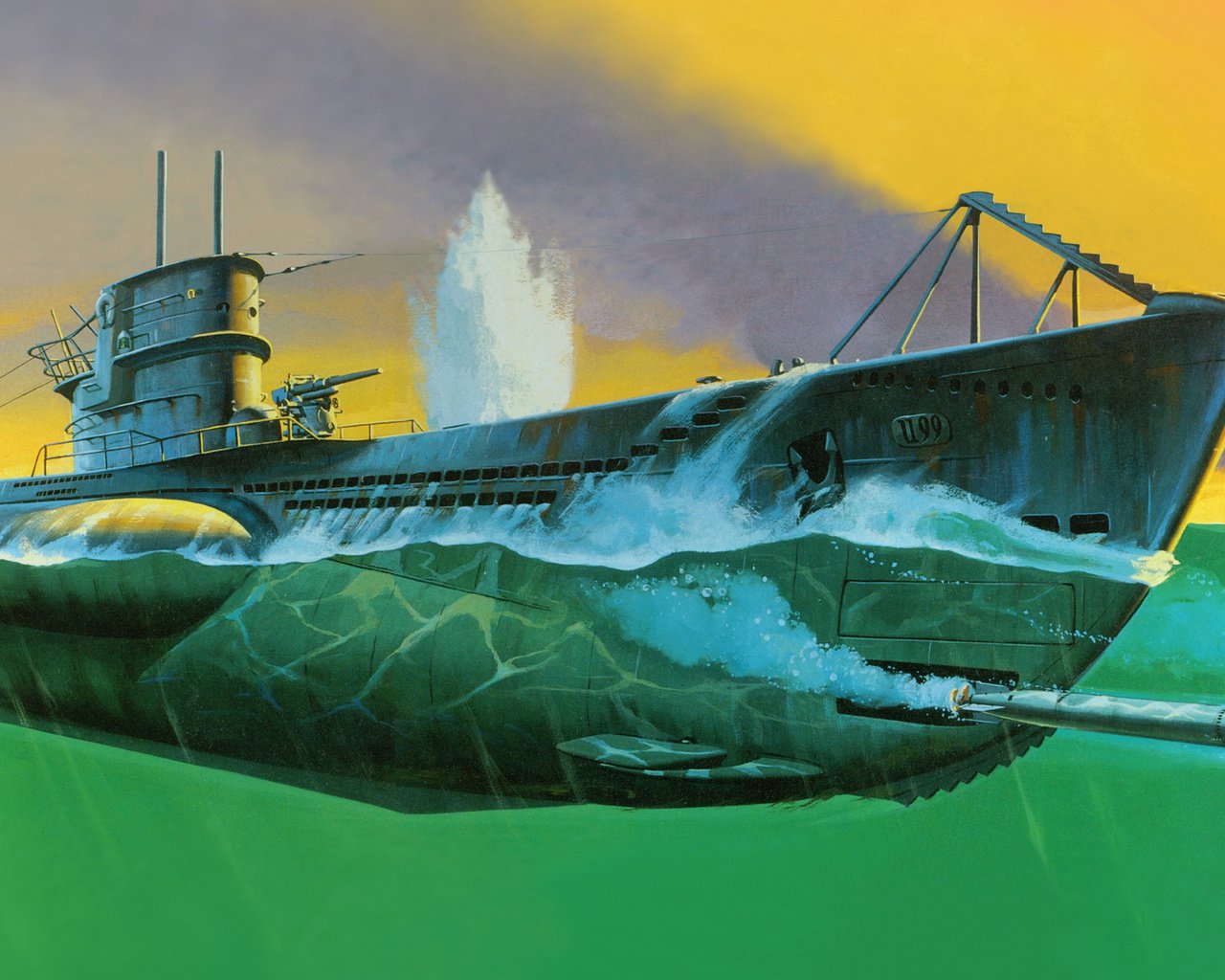 Обои рисунок, бой, подводная лодка, u - 99, figure, battle, submarine разрешение 1920x1080 Загрузить
