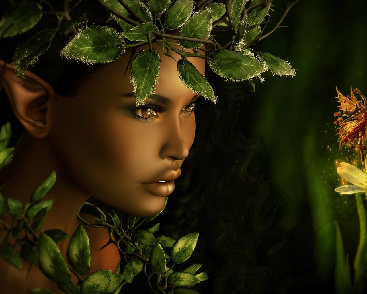 Обои девушка, листва, фея, лицо, эльфийка, сказка, girl, foliage, fairy, face, elf, tale разрешение 4000x2119 Загрузить