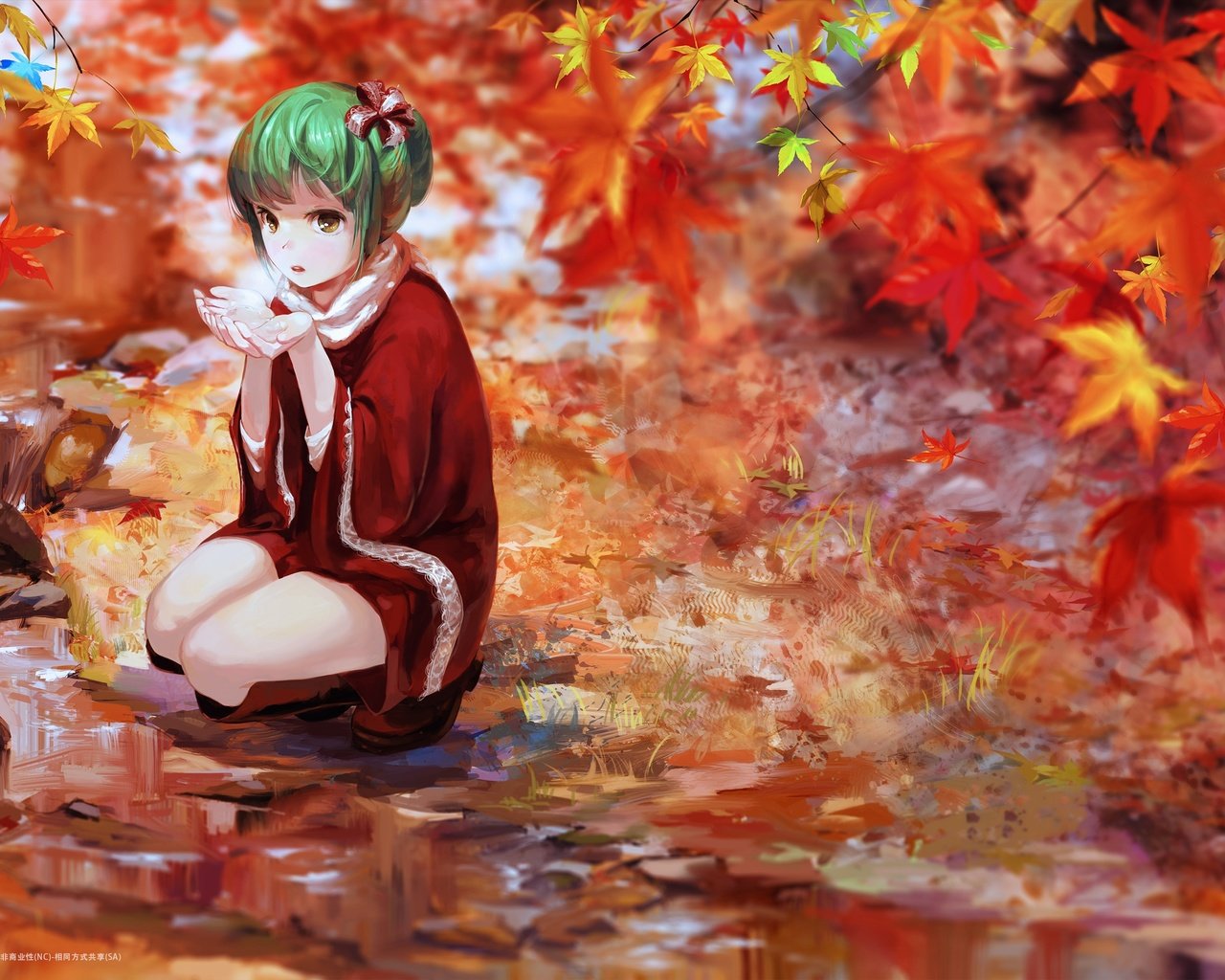 Обои листья, осень, kagiyama hina, зеленые волосы, тохо, leaves, autumn, green hair, touhou разрешение 3600x1800 Загрузить