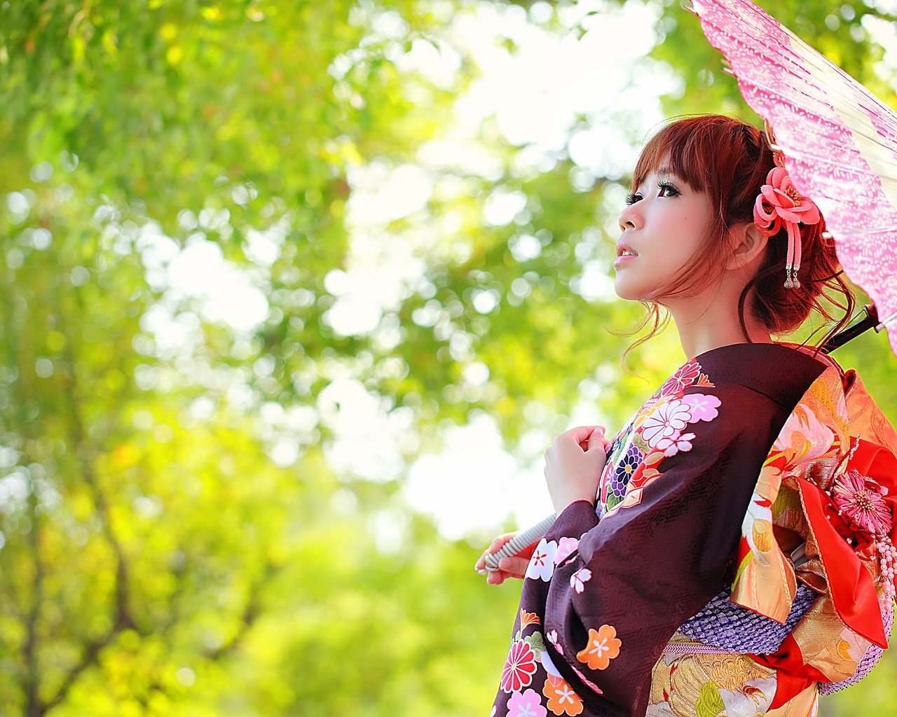 Обои лицо, одежда, зонтик, кимоно, азиатка, face, clothing, umbrella, kimono, asian разрешение 5055x3370 Загрузить