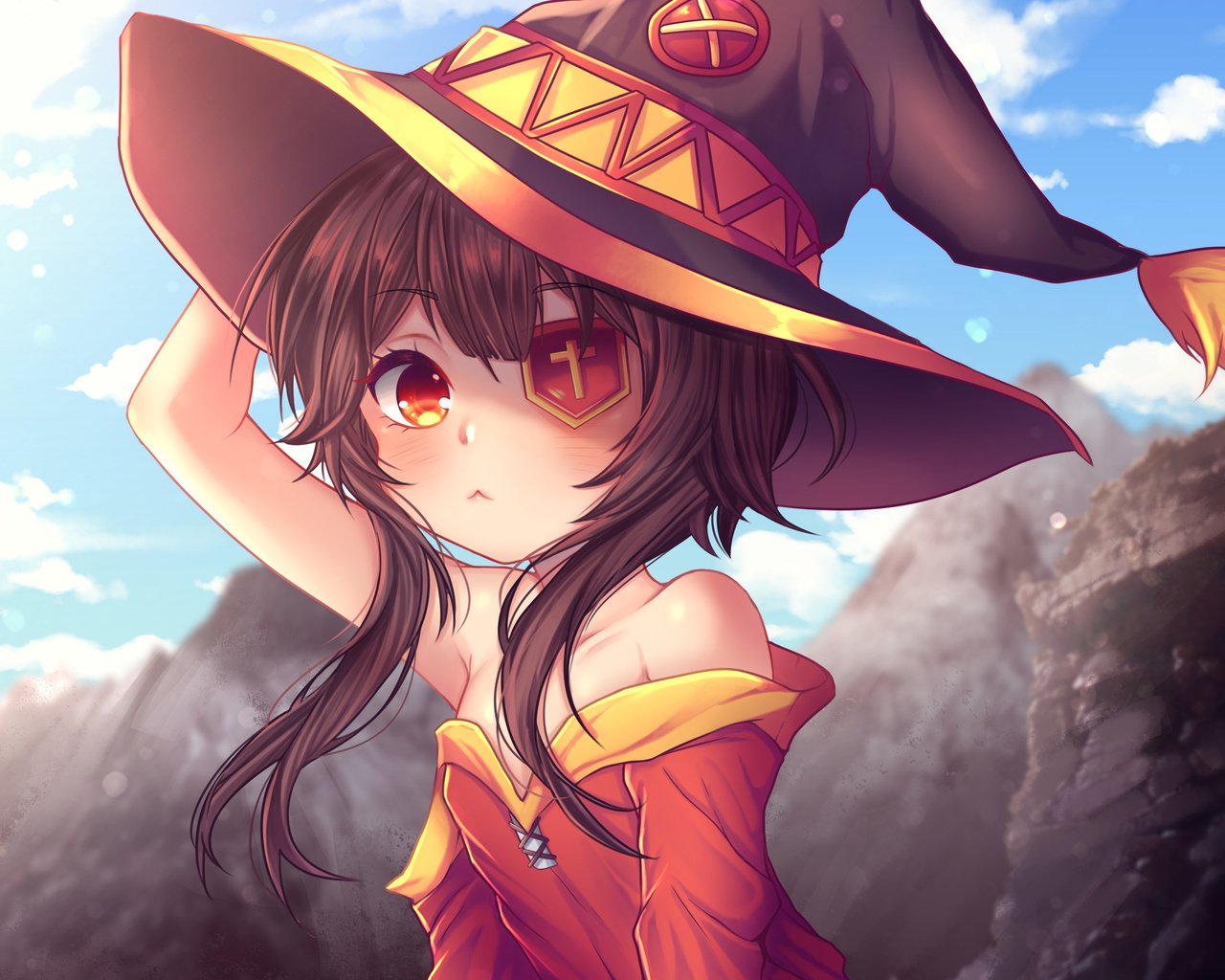 Обои девушка, взгляд, волосы, лицо, megumin, konosuba, girl, look, hair, face разрешение 3203x2002 Загрузить