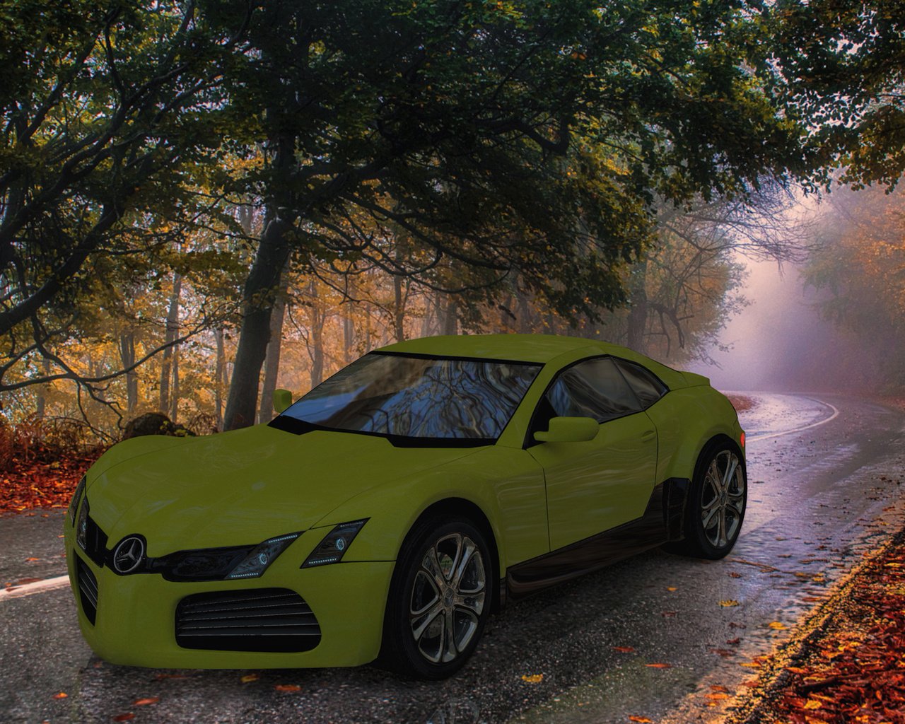 Обои дорога, осень, концепт, мерседес, road, autumn, the concept, mercedes разрешение 3553x1998 Загрузить