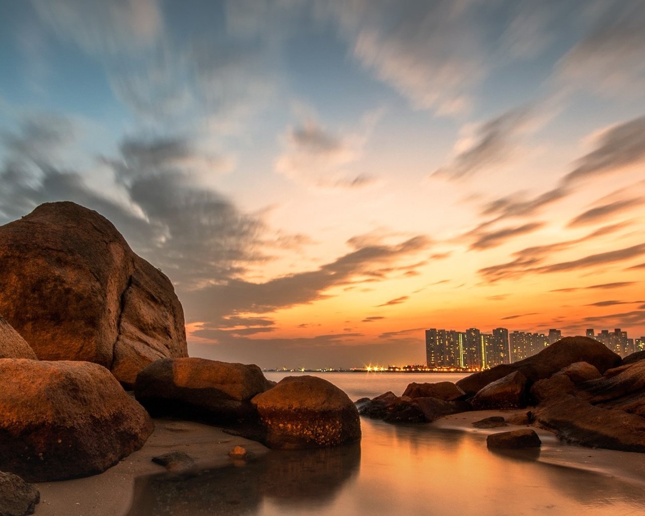 Обои скалы, берег, закат, пейзаж, море, камень, rocks, shore, sunset, landscape, sea, stone разрешение 1920x1080 Загрузить