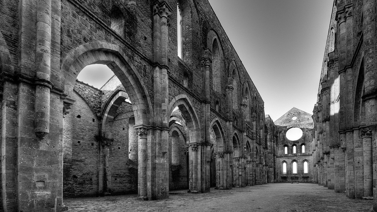 Обои развалины, черно-белая, церковь, the ruins, black and white, church разрешение 1920x1200 Загрузить