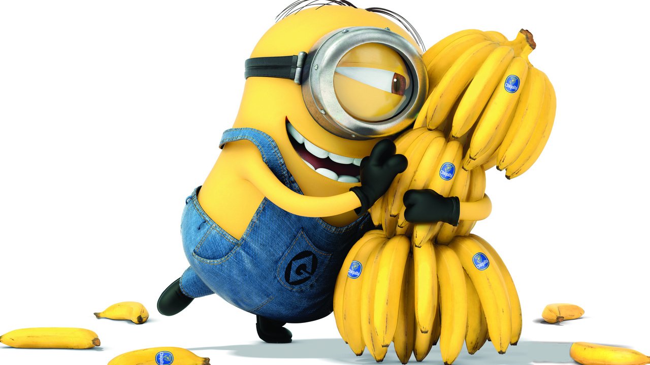 Обои мультфильм, белый фон, бананы, позитив, миньон, гадкий я 2., cartoon, white background, bananas, positive, minion, despicable me 2. разрешение 2560x1600 Загрузить