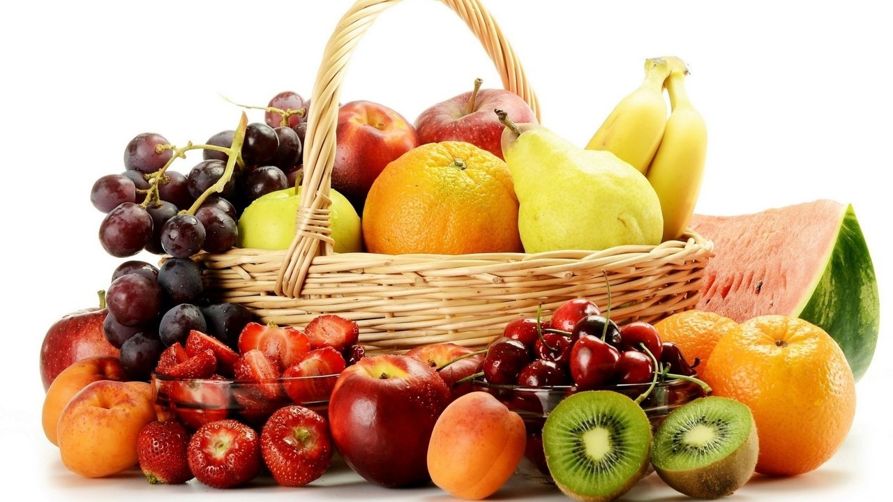 Обои ягоды, виноград, киви, фрукты, бананы, яблоки, груши, апельсины, абрикосы, клубника, нектарин, черешня, арбуз, корзина, berries, grapes, kiwi, fruit, bananas, apples, pear, oranges, apricots, strawberry, nectarine, cherry, watermelon, basket разрешение 1920x1280 Загрузить