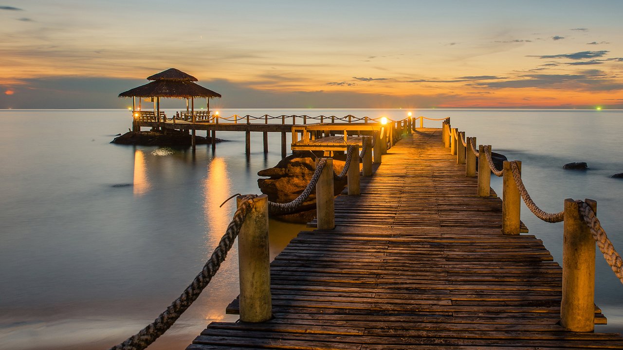 Обои закат, море, пирс, причал, sunset, sea, pierce, pier разрешение 1920x1200 Загрузить