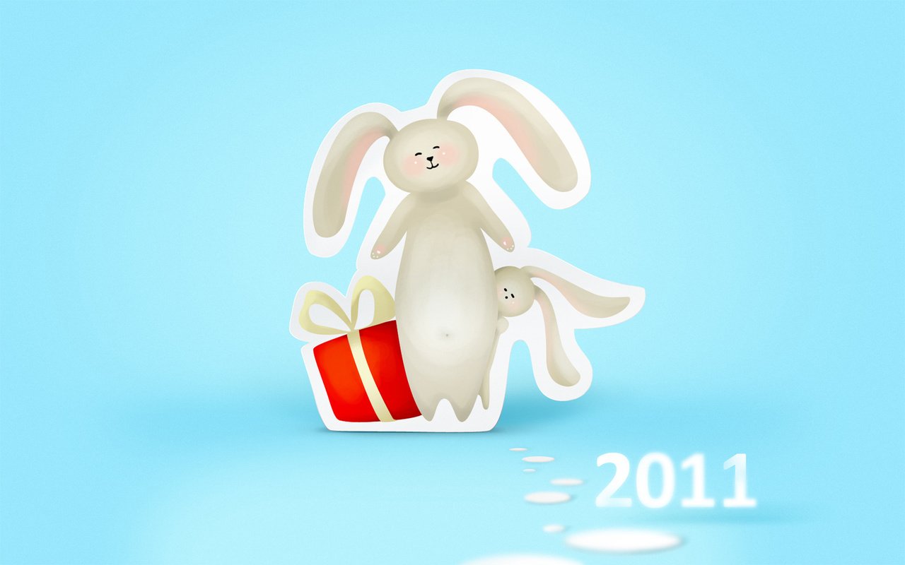 Обои новый год, подарок, зайцы, 2011 год, встреча нового года, new year, gift, rabbits, 2011 разрешение 1920x1200 Загрузить