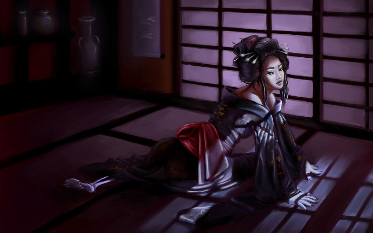 Обои аниме, женщина, гейша, адская девочка, hone onna, jigoku shoujo, anime, woman, geisha, hell girl разрешение 3072x2000 Загрузить