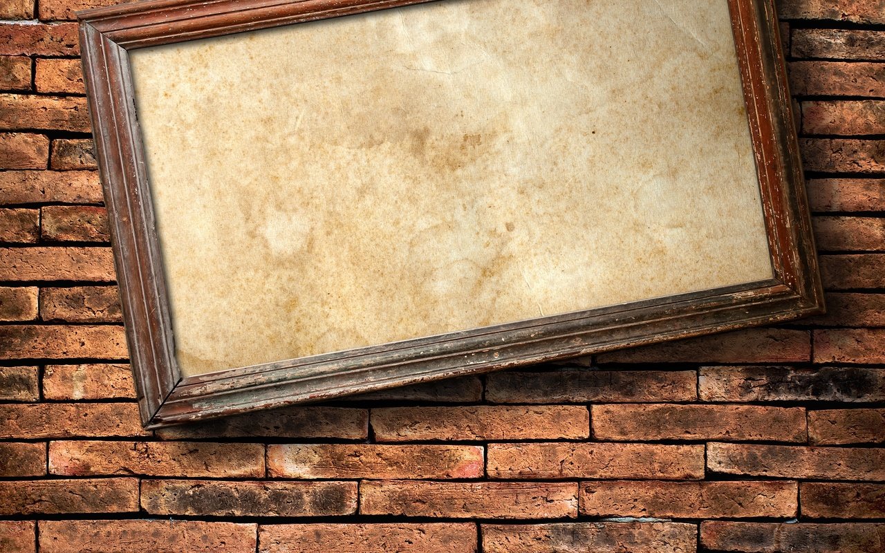 Обои стена, кирпич, рамка, кирпичи, кадр, висит, кирпичная стена, wall, brick, frame, bricks, hanging, brick wall разрешение 2997x2997 Загрузить