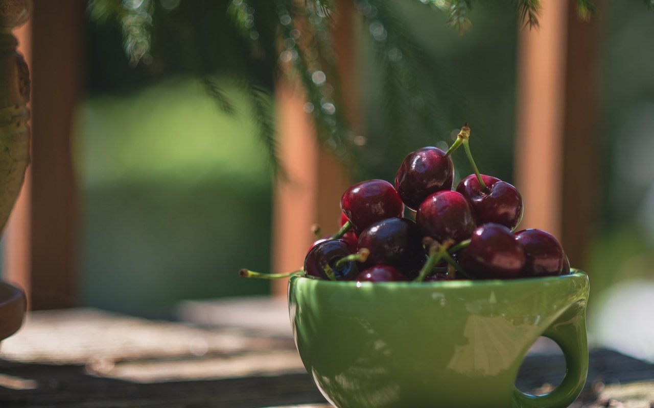 Обои черешня, ягоды, вишня, чашка, cherry, berries, cup разрешение 2048x1504 Загрузить