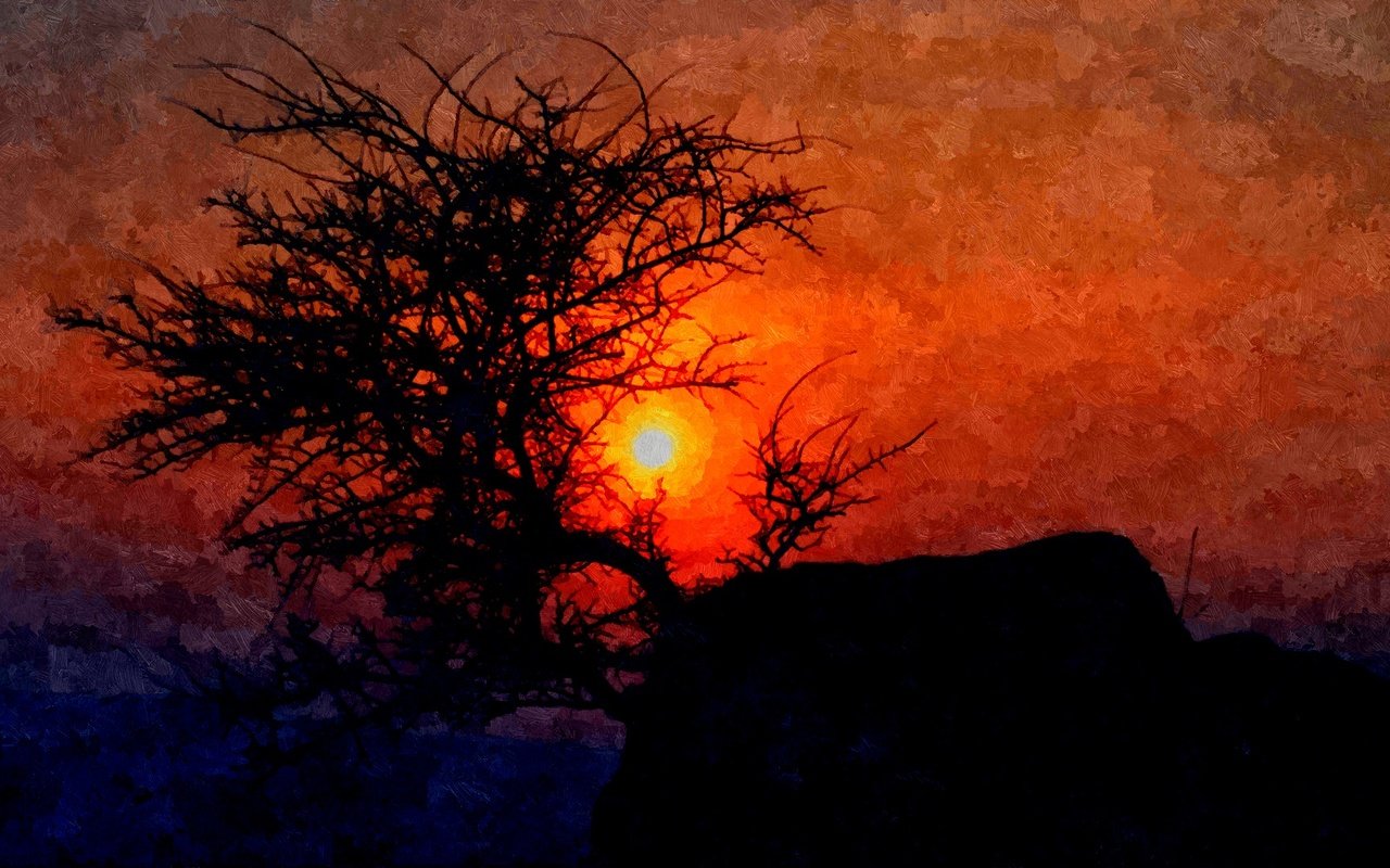 Обои природа, закат, живопись, nature, sunset, painting разрешение 1920x1080 Загрузить