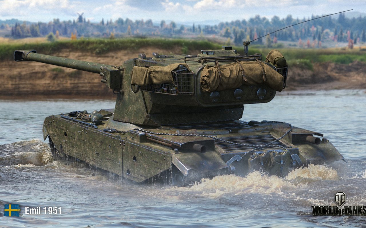 Обои вода, танк, переправа, мир танков, wot, wargaming, emil 1951, water, tank, crossing, world of tanks разрешение 2112x1188 Загрузить