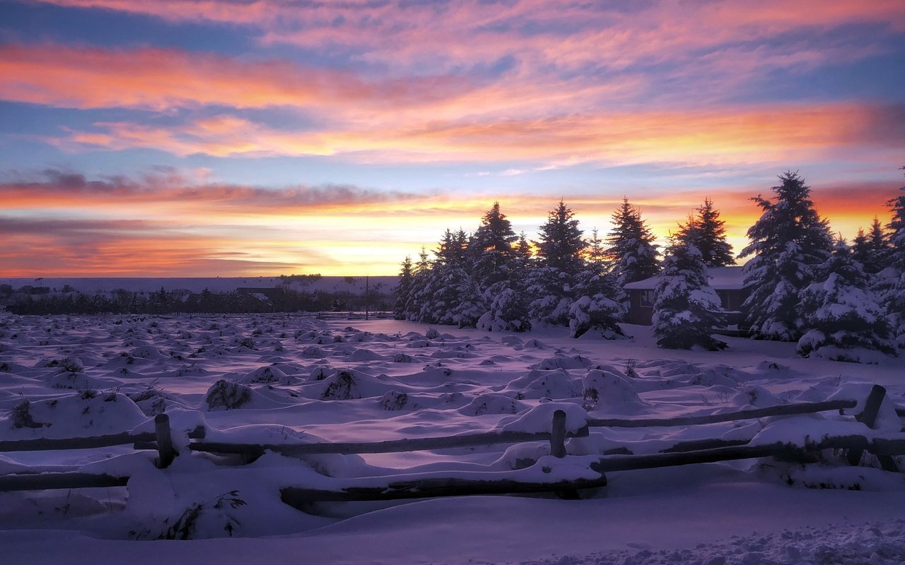 Обои снег, закат, зима, snow, sunset, winter разрешение 3840x2160 Загрузить