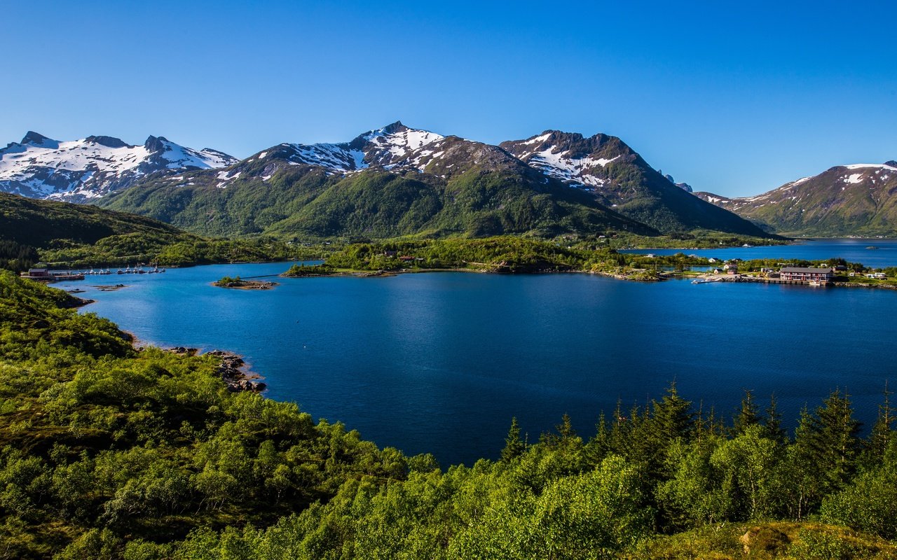 Обои горы, природа, пейзаж, норвегия, лофотенские острова, mountains, nature, landscape, norway, the lofoten islands разрешение 5120x3413 Загрузить