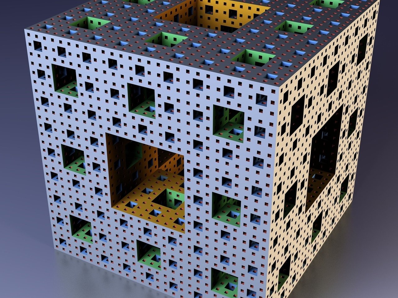Обои фрактал, мандельброт, куб. 3d-графика, губка менгера, fractal, mandelbrot, cc 3d graphics, the menger sponge разрешение 1920x1080 Загрузить