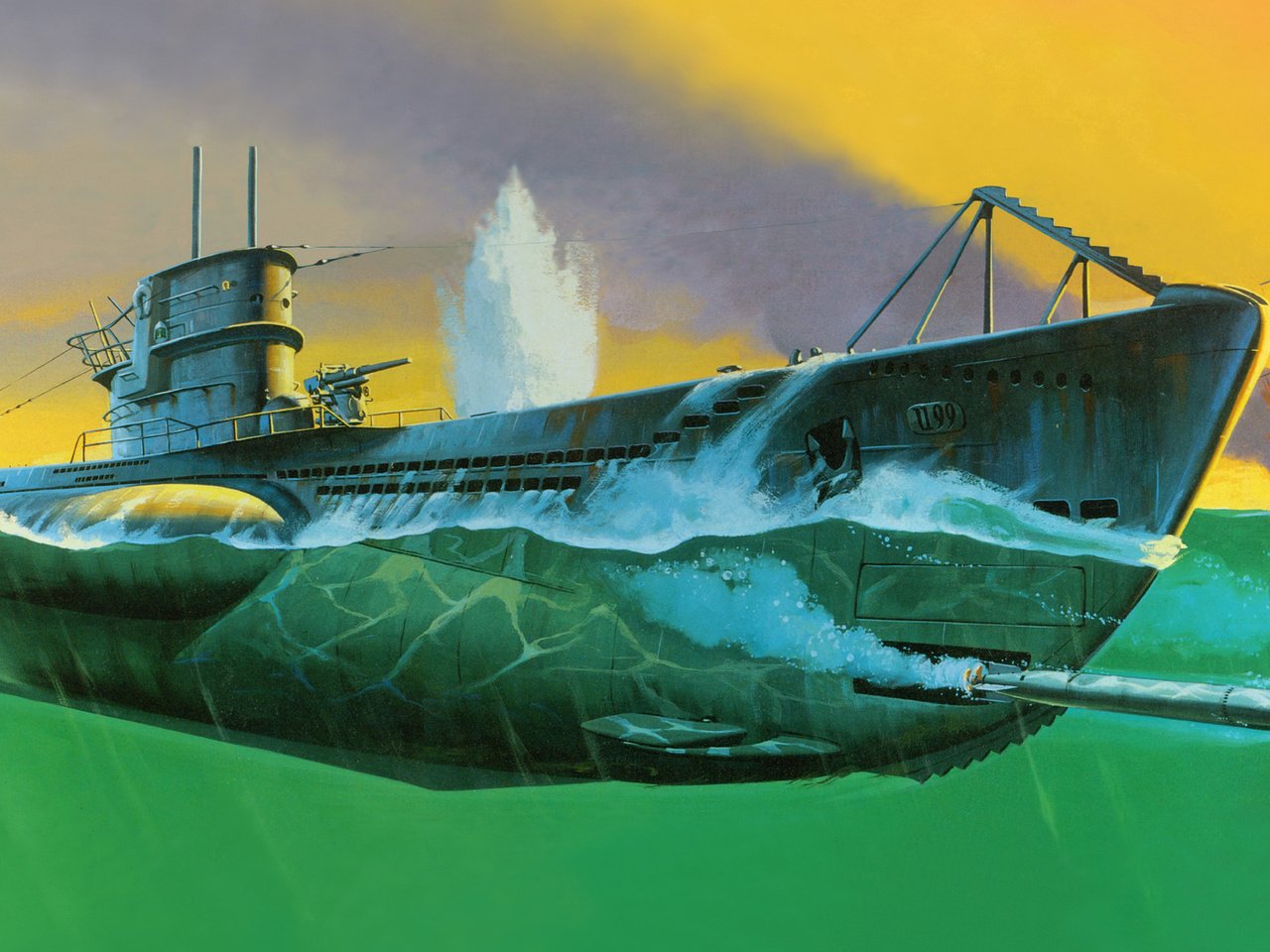 Обои рисунок, бой, подводная лодка, u - 99, figure, battle, submarine разрешение 1920x1080 Загрузить