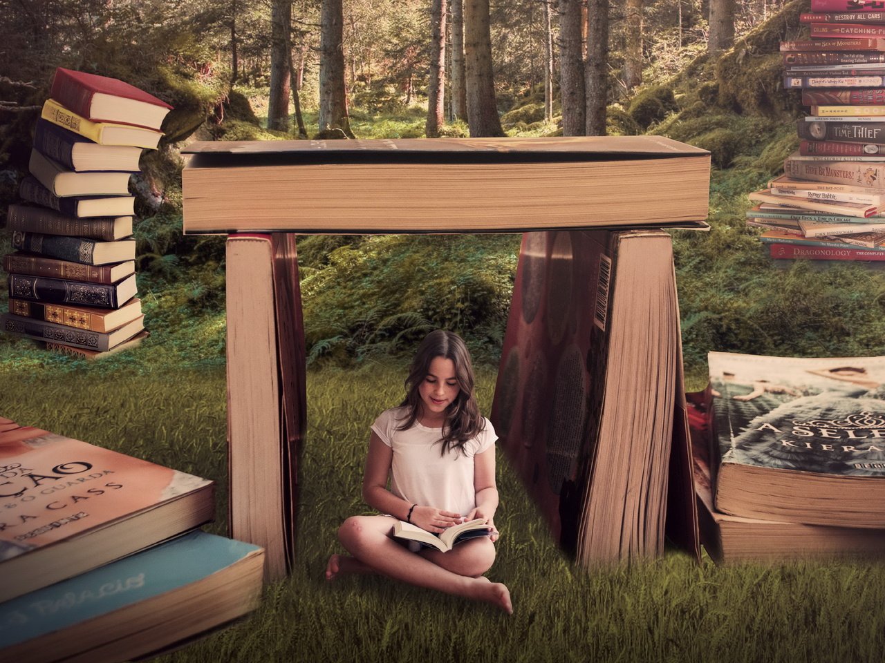 Обои девушка, фон, книги, girl, background, books разрешение 4894x2899 Загрузить