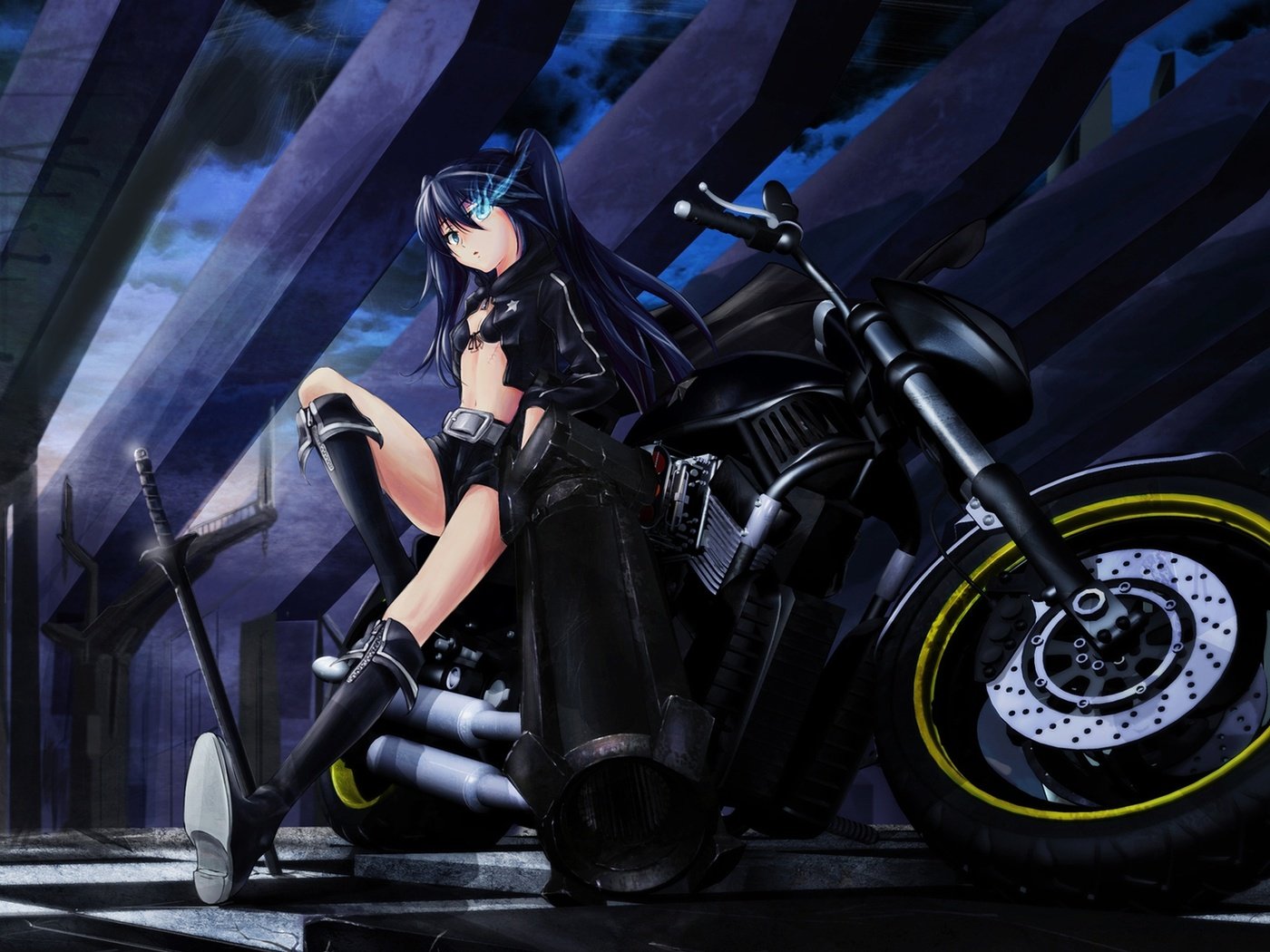 Обои девушка, аниме, black rock shooter, kartinka, yepizod, girl, anime разрешение 1920x1200 Загрузить