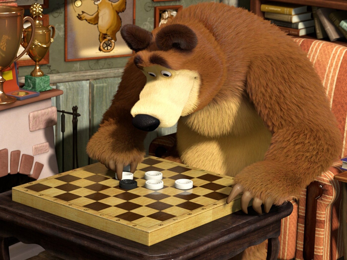 Обои шахматы, медведь, мультфильм, и, маша, biar, ches, chess, bear, cartoon, and, masha разрешение 1920x1080 Загрузить