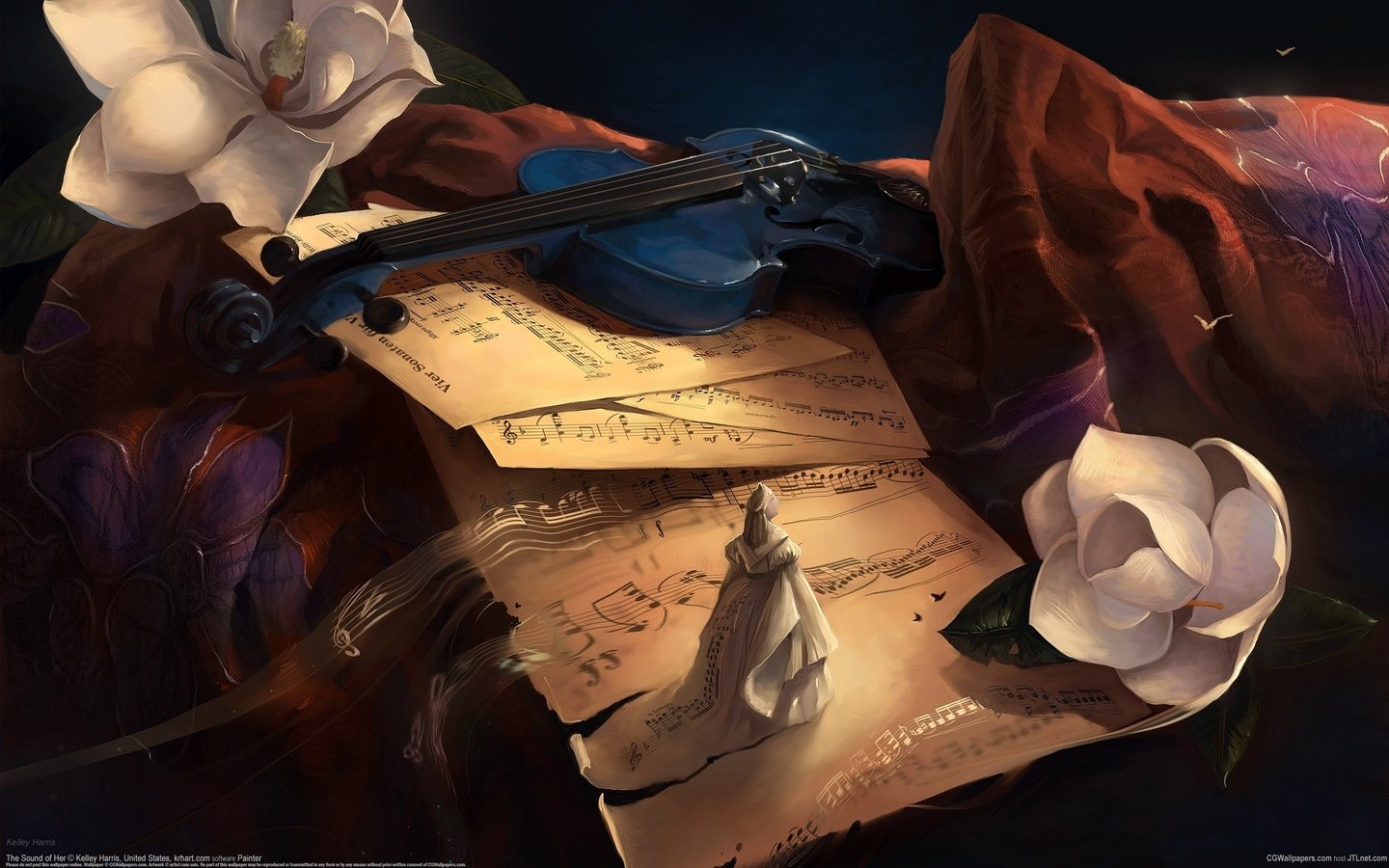 Обои ноты, скрипка, музыка, the sound of her, статуэтка, notes, violin, music, figurine разрешение 2560x1600 Загрузить